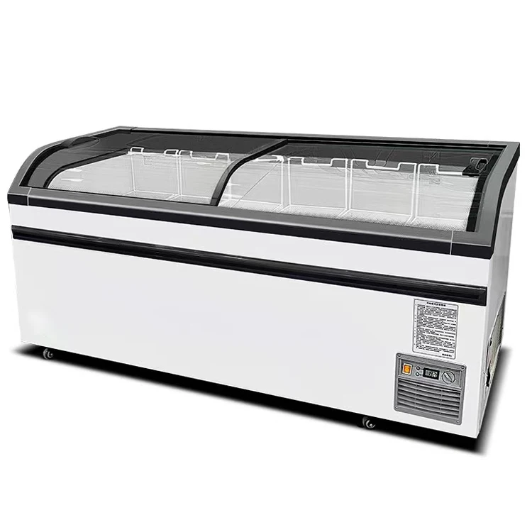 Spot Goods Arc Curved Style Supermarket Display Commercial Supermarket Ice Cream Meat Island Horizontal Freezer