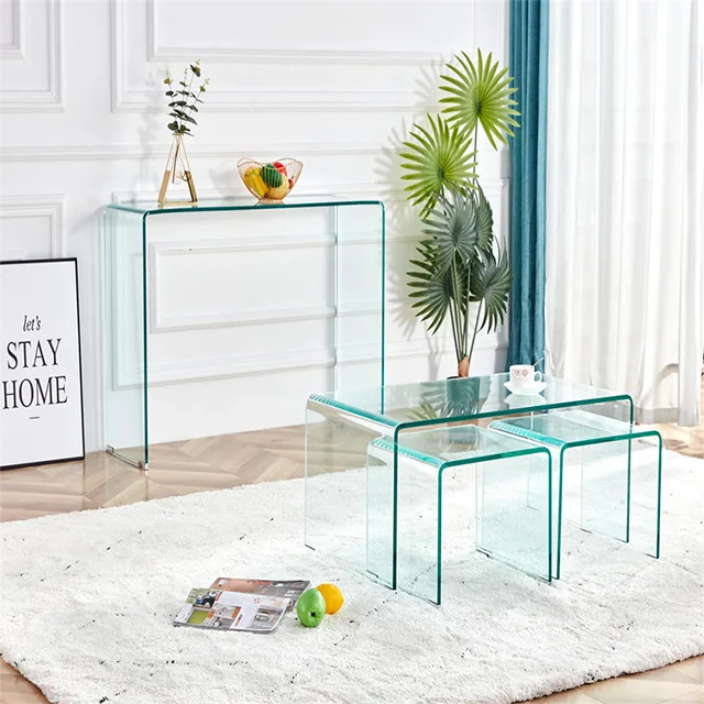 Modern design  Living Room coffee Table Transparent Bent Glass hot sell Coffee Table