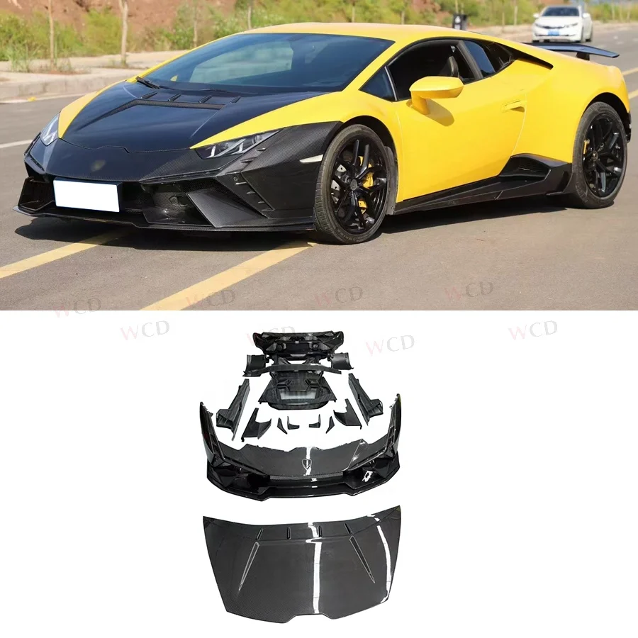 Dry Carbon Fiber Bodykit For Lamborghini Huracan LP580 LP610 Upgraded Tecnica Style Front Bumper Hood Side Skirt Body Kits