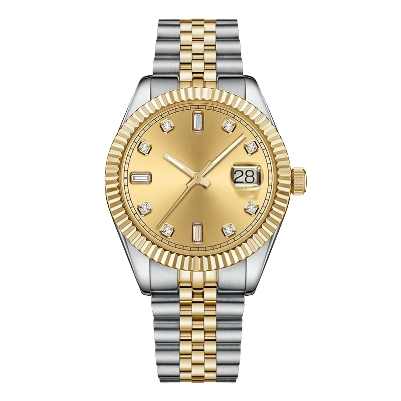 Custom Logo High End Gents Luminous Quartz Stainless Steel Herren Luxus Uhr Gold Diamond Mens Watch