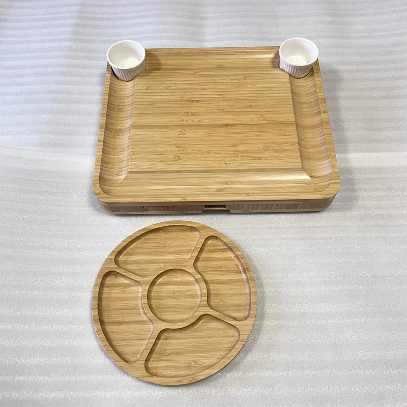 Charcuterie Board Square Wood Cheese Plate Platter Tray 3 4 Slide Out Drawers Bamboo Cheese Board With Knife Set
