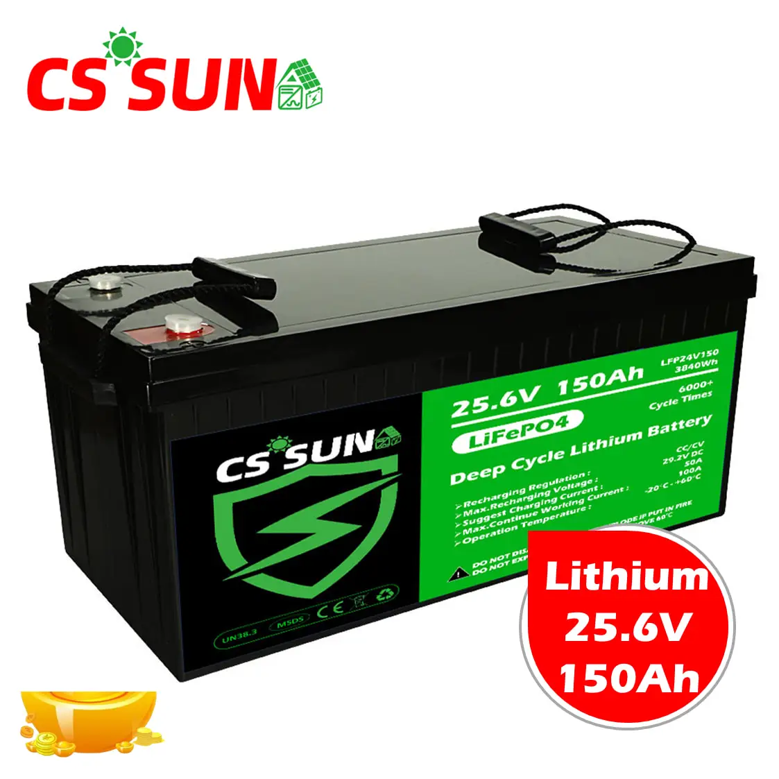 CSSUN 24V150Ah LiFePO4 Battery for LTX Electric Ambulance Lead Acid VRLA Replacement Boats Home Appliances 12V Anode Material