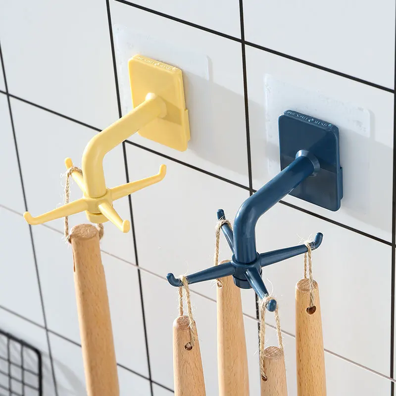 Fashion Free Punching Kitchen Wall Storage Racks Simple Creative Rotating Hook Spatula Spoon Kitchen Utensils Wall-mounted