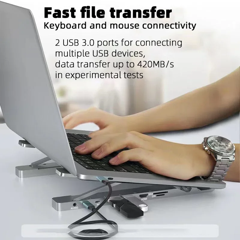 Foldable Laptop Stand Aluminum Notebook Riser Desktop Laptop Stand with USB Hub for MacBook Dell