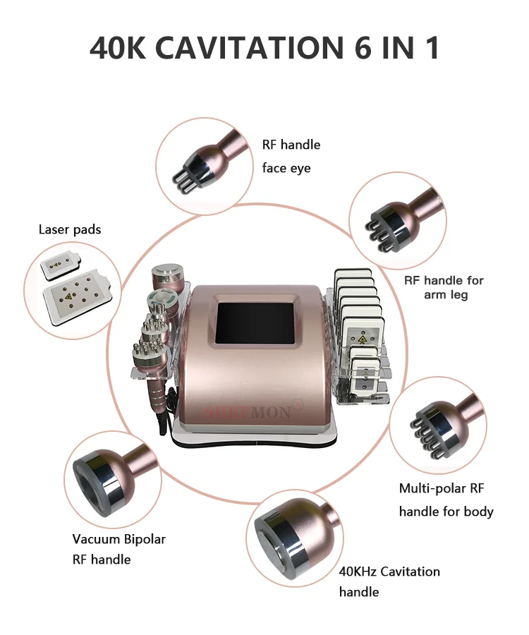 6 In1 Fat Reduction Body Cavit Machine Multipolar Lipolysis Red light Lipolazer Skin Tightening RF Cavit Machine