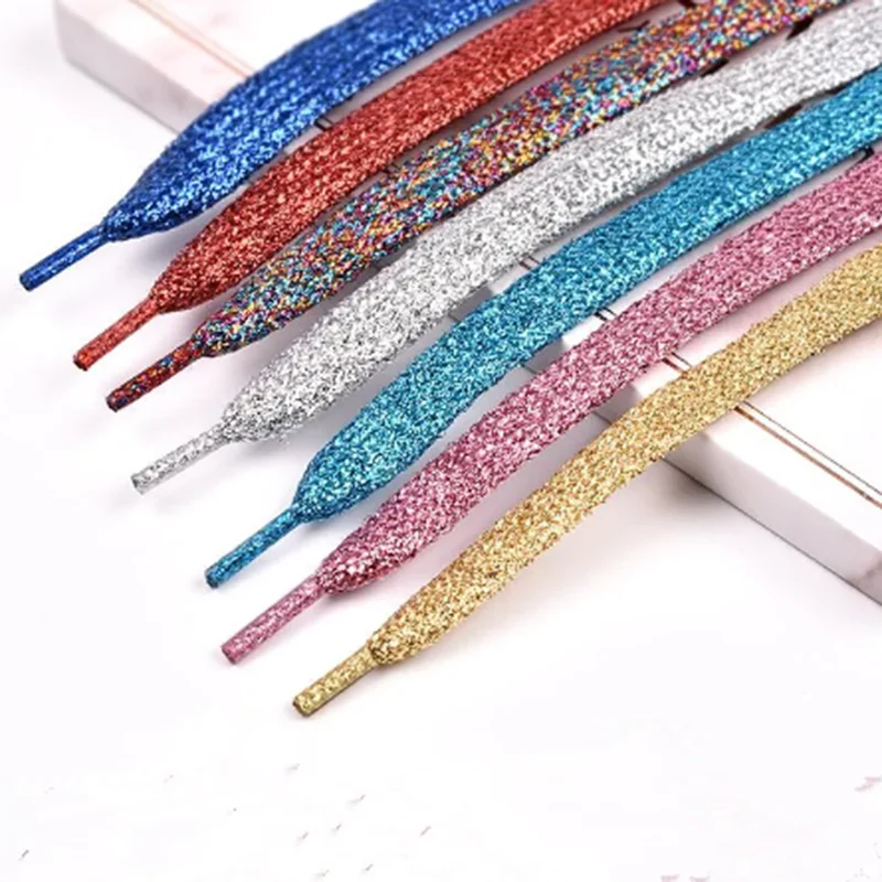 Factory Outlet high quality 10mm Wide Multicolor Pearl Glitter Polyester Flat Shoelaces Canvas Shoe Laces