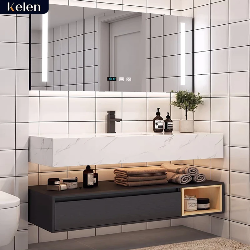 2021 New custom furniture wood modern vanities simple design laundry bath lacquer basin bathroom vanity cabinet made in