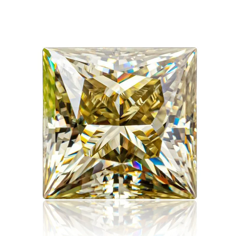 SICGEM Moissanite Supplier 0.3ct-3ct Princess Cut Natural Tea Yellow D Colorless VVS1 Excellent Cut Loose Moissanite Stones