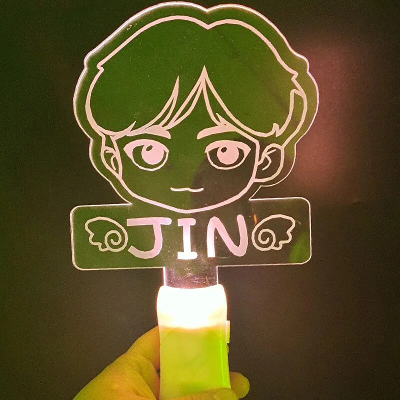 7 Colors Custom KPOP Bangtan Boys Lightstick Acrylic Fluorescent Flashing Stick Cartoon Staff Image Flash Stick for Concert