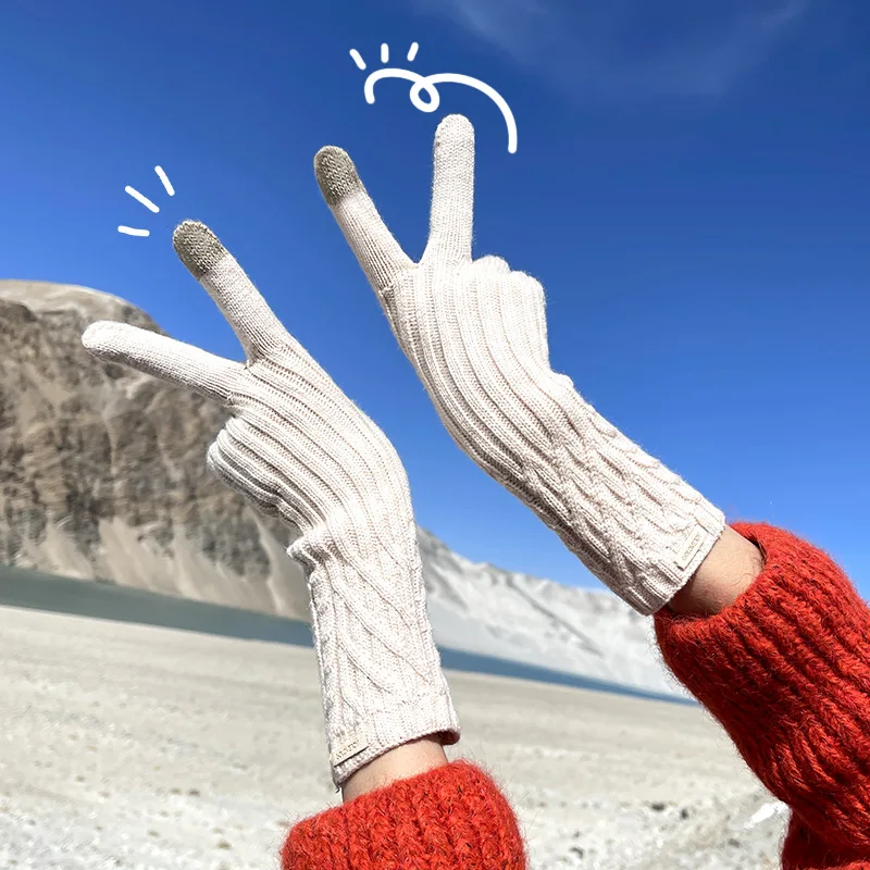 Winter Warm Knit Gloves Thick Cold Wrist And Long Windproof Leisure Touch Screen Gloves