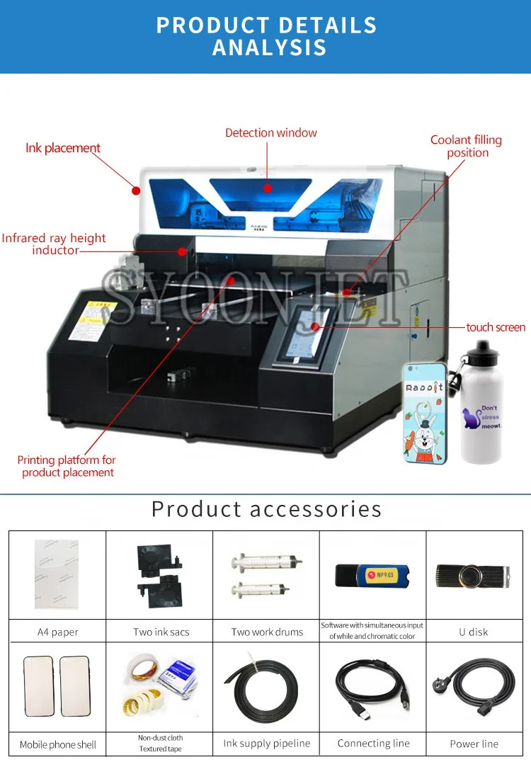 2019 Newest Model A4 full automatic UV T shirt Combo Printer with 3500ml ink set