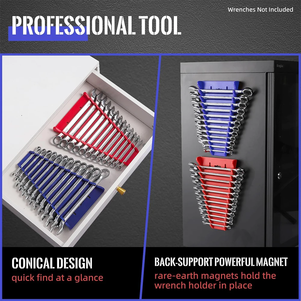 Magnetic Wrench Organizer Multi-purpose Spanner Holder Hardware Tool Holder Rack with Hole and Magnetic Hanging Plate