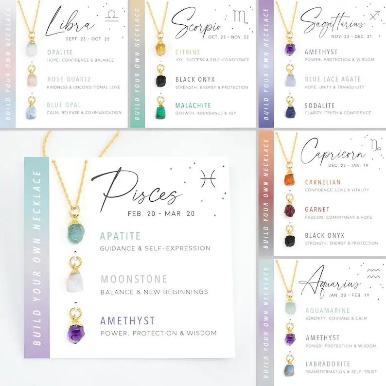 Zooying Zodiac Natural Stone Necklace Aries Zodiac Birthstone Necklace DIY Raw Rough Stone Necklace