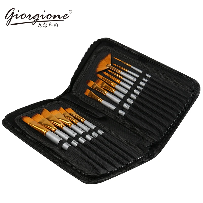 Paint Brush Free Cavas Bag Short Wood Handle Best Nylon Hair High Quality 15 Pieces Free Sample Canvas Bag Artist Brush Set