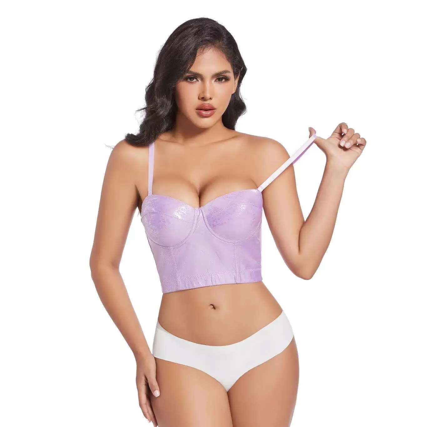 High Quality PU Leather Breastwear Halter Vest Bralette Corset Bra Top Beauty Gather Fishbone Corsets Femme Korset Per Femra