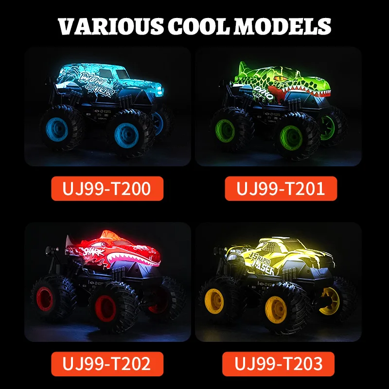 Remote Control Car 2.4Ghz All Terrain Shark Monster Truck Toy RC Truck with Music 3 Lighting Effects 360 Stunt Boys Kids Toys