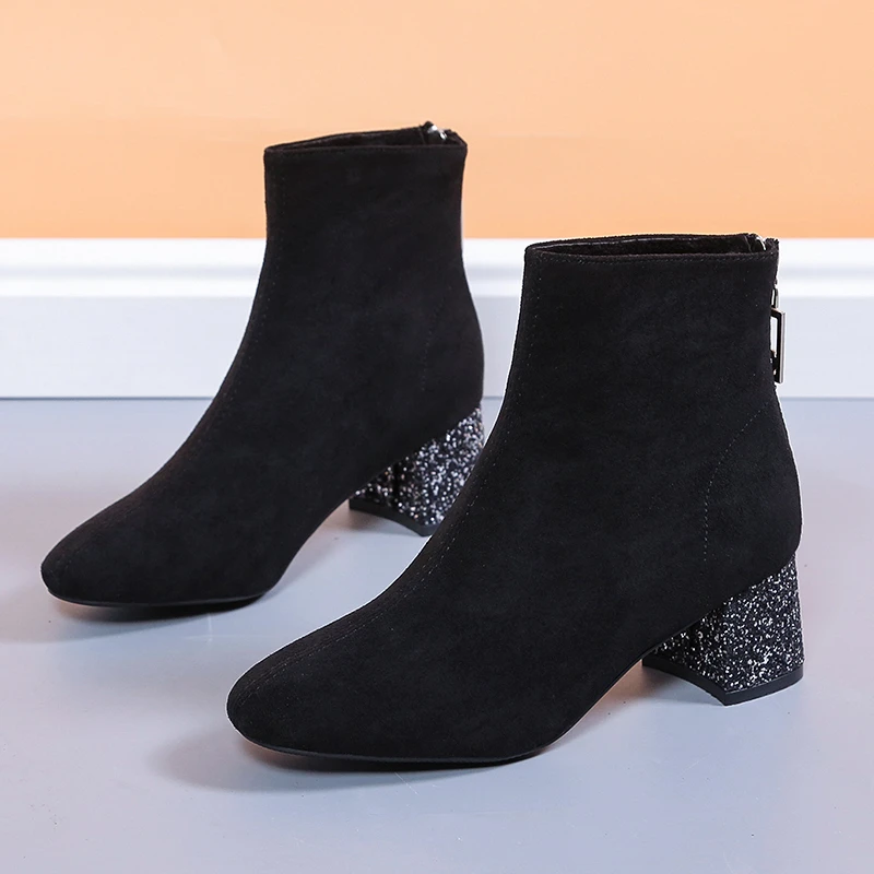 2022 women ankle boots high heel winter microfiber boots for women