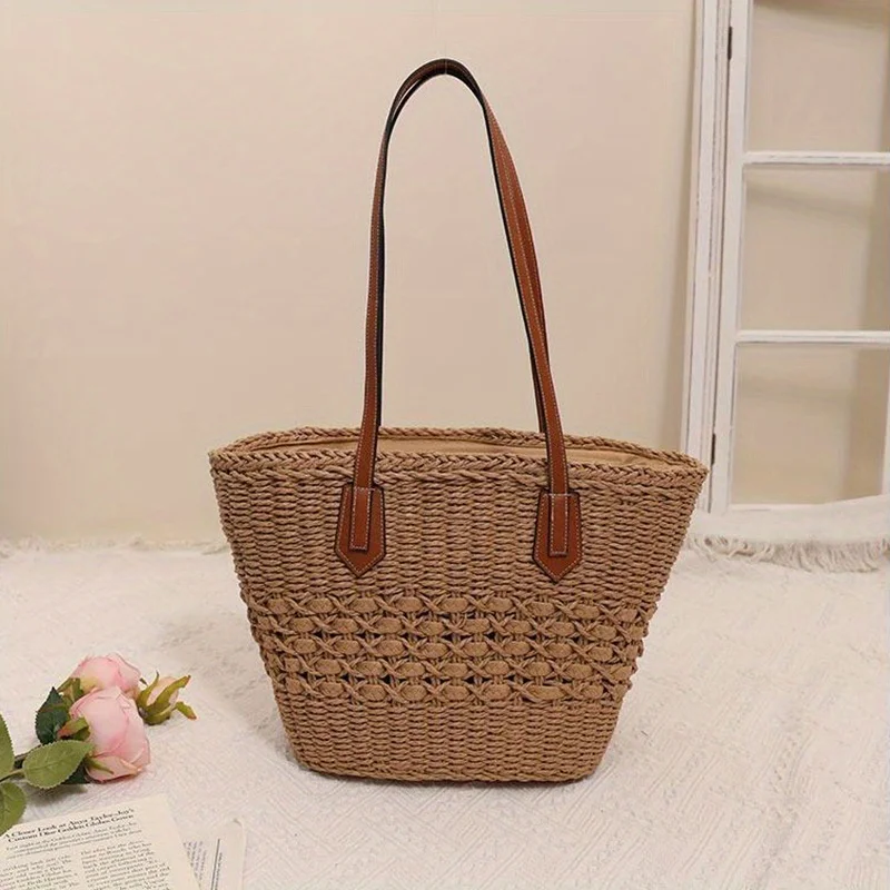 Custom Vacation Eco Friendly Women Shopping Handwoven Straw Summer Beach Bag