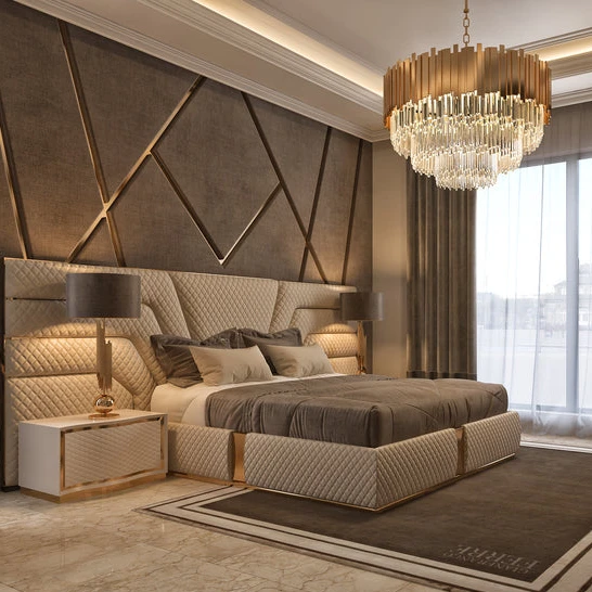 Luxury Bed King Size Wholesale Hotel Bedroom Furniture Set Luxurious Up-holstered Beds Double Fabric Carton Pine Modern Soft Bed