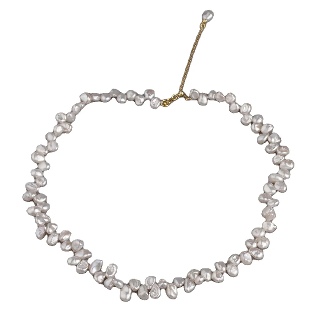 New Simple Design Big Freshwater Pearl Cream White Keshi Shape 100% Genuine Pearl Choker Adjustable For Gift