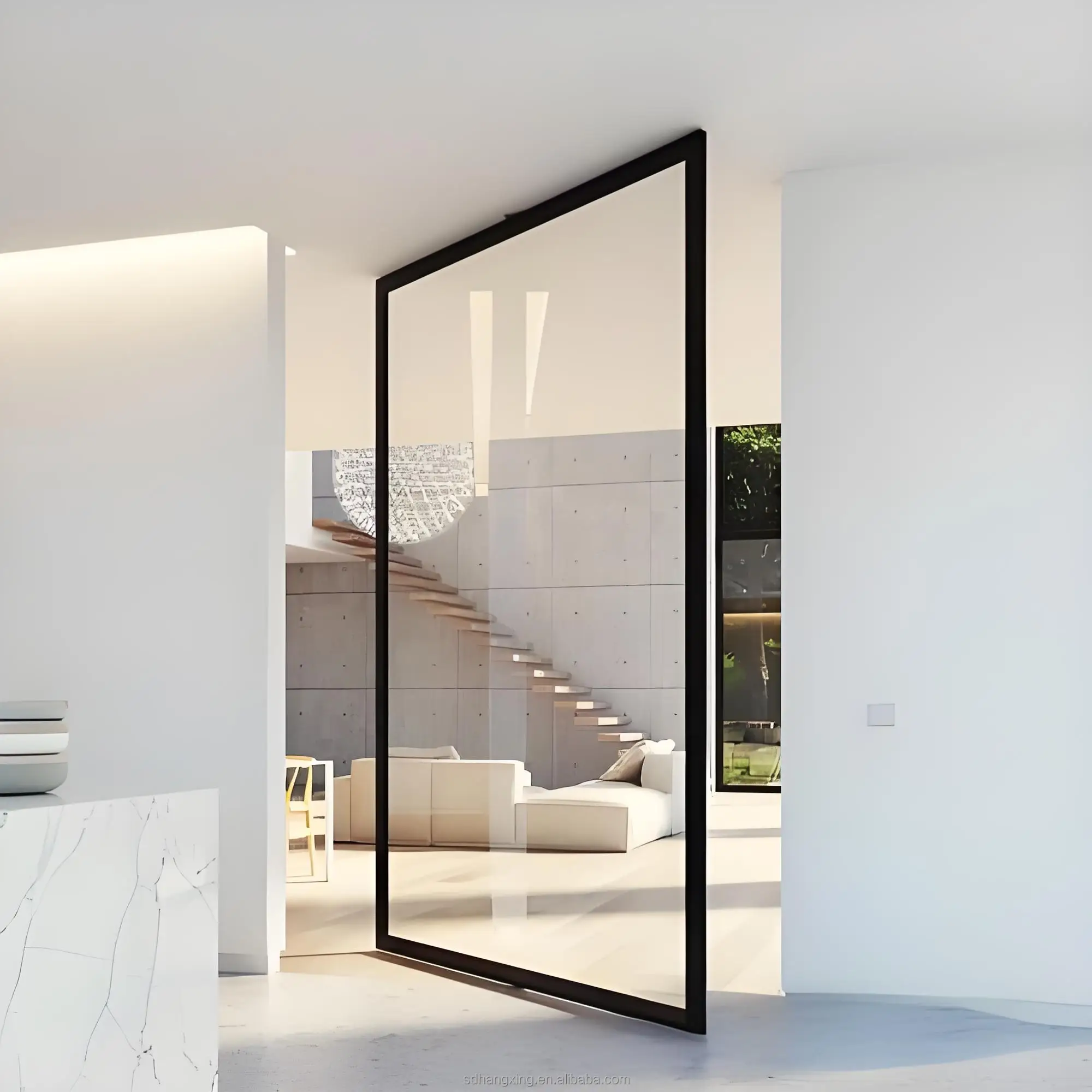 Exterior Door Pivot Front Main Entrance Entry Door Steel and Stainless Steel with Glass Decoration for House Elegant Customized