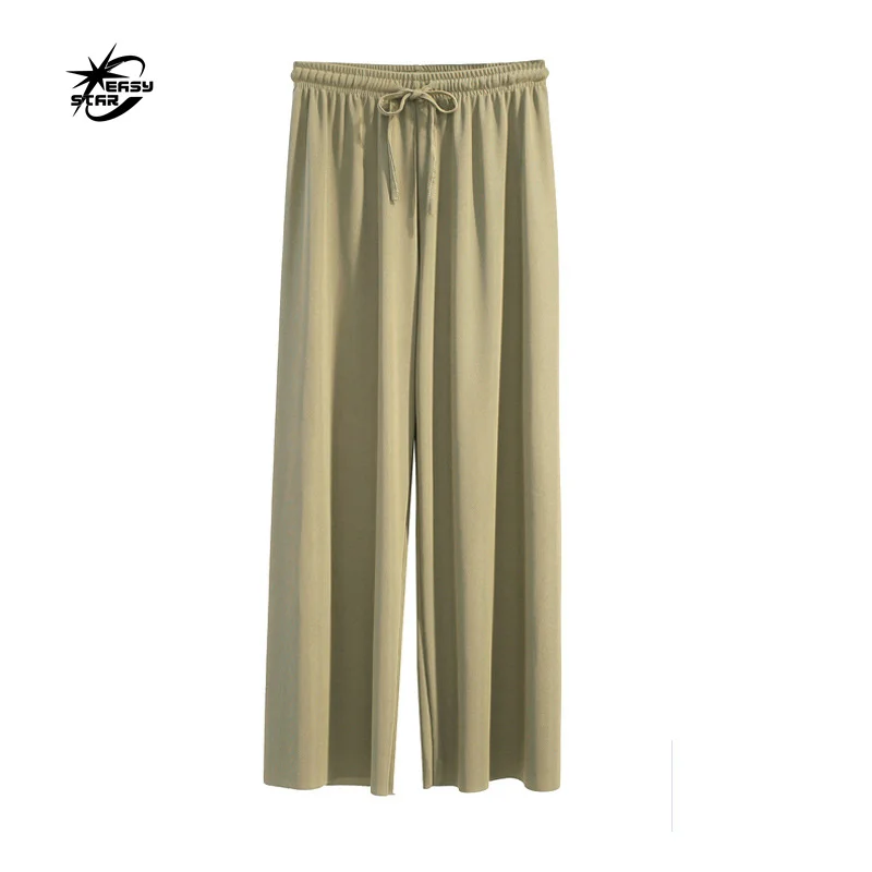 Spring/summer Pleated Wide Leg Pants Women's High Waist Slim Casual Pants Korean Style One Size Black Chiffon Ninth Pants