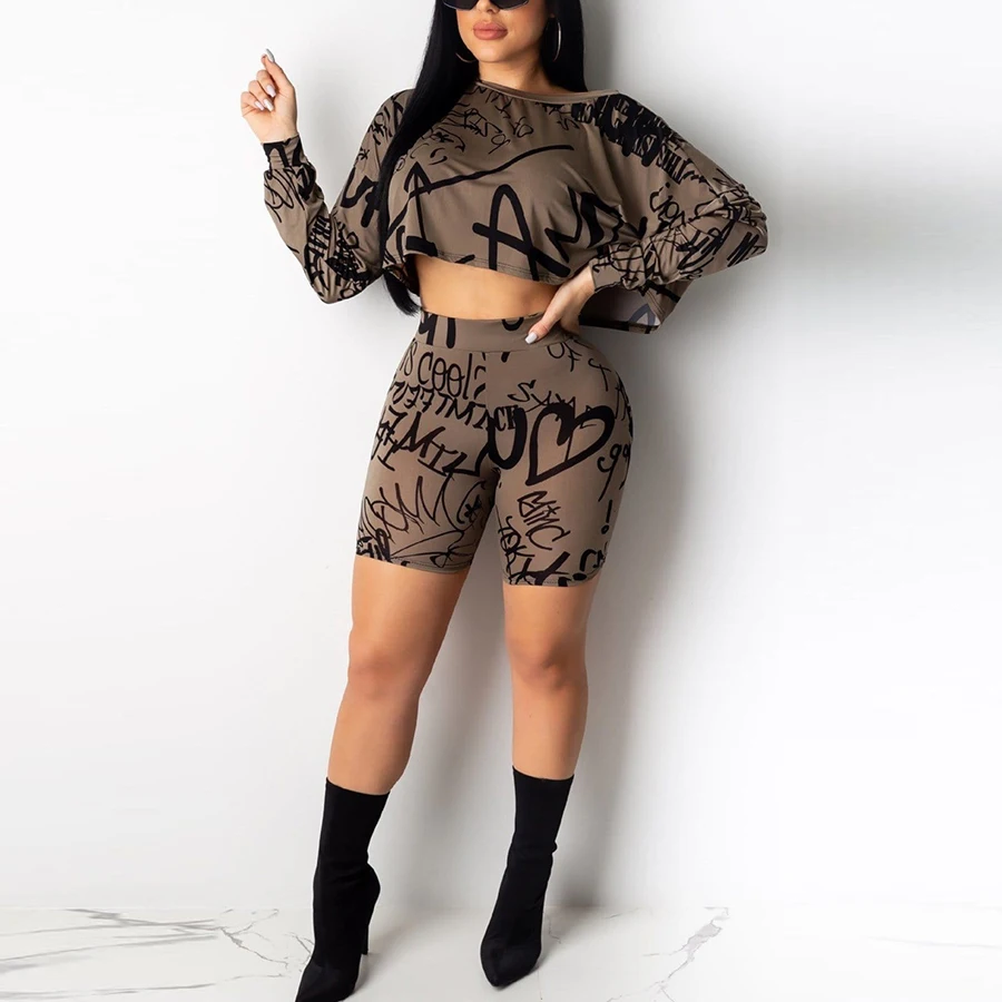 2022 Summer Xs Women Clothing Sets Long Sleeve Shorts Printed Two Piece Set Women