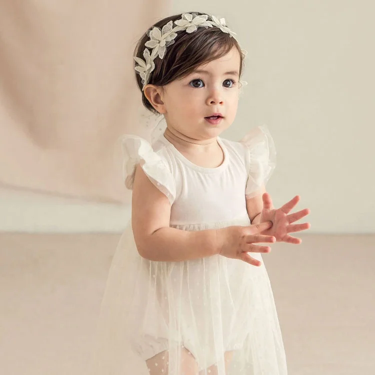 Stock RTS elastic princess white flower lace girls  headband baby hair accessory headband