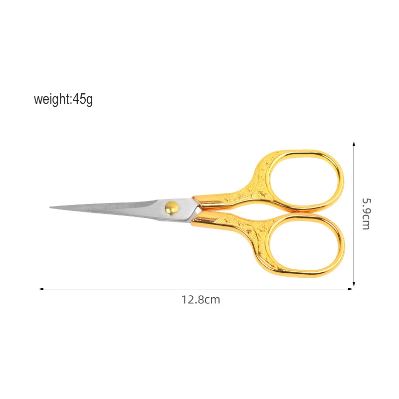 Vintage Gold Sewing Cut Scissors Small Engraved Fabric Embroidery Scissors