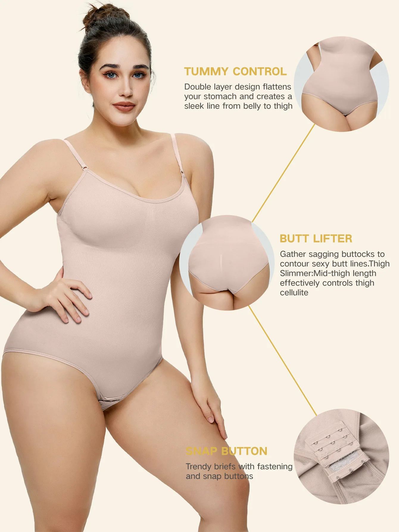 Seamless One Piece Bodyshaper Ladies Shapewear Swimsuit Solid Color Stretch Full Bust Nylon Spandex Bodyshaper For Woman