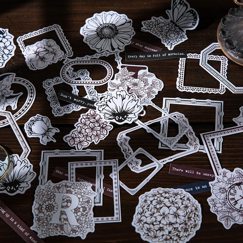 Retro Medieval Style Lace Frame Hand Account Self-Adhesive DIY Diary Material Scrapbooking Stationery Decoration Sticker Cartoon