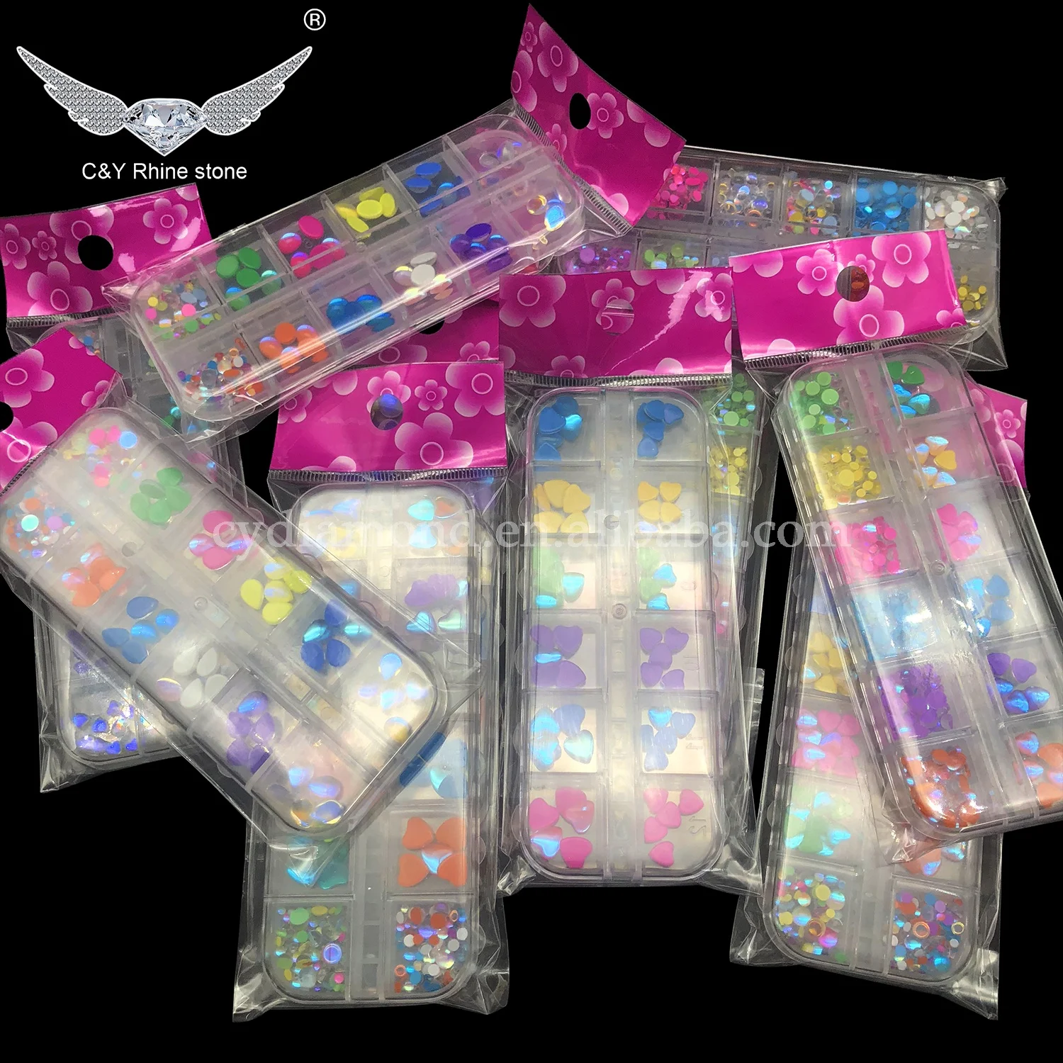 C&Y Half Pearls Beads Nail Stone Mix Shape Rhinestone Box Kit For Nails Flatback Glass Rhinestones