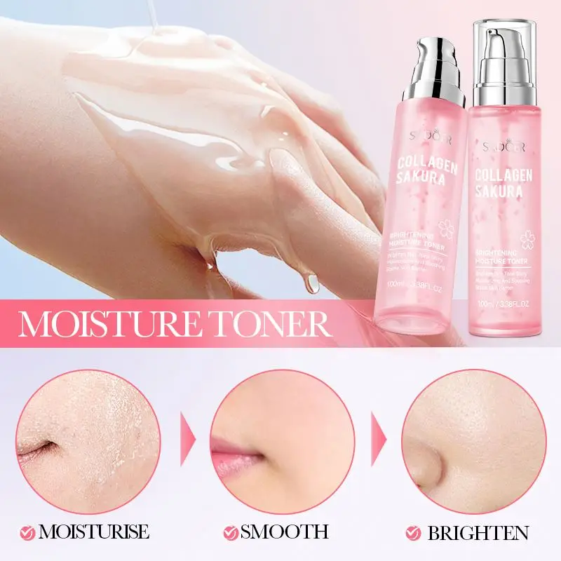 OEM SADOER Private Label Collagen Sakura Brightening Moisture Toner Improving Dyness Hydrating Facial Skin Toner