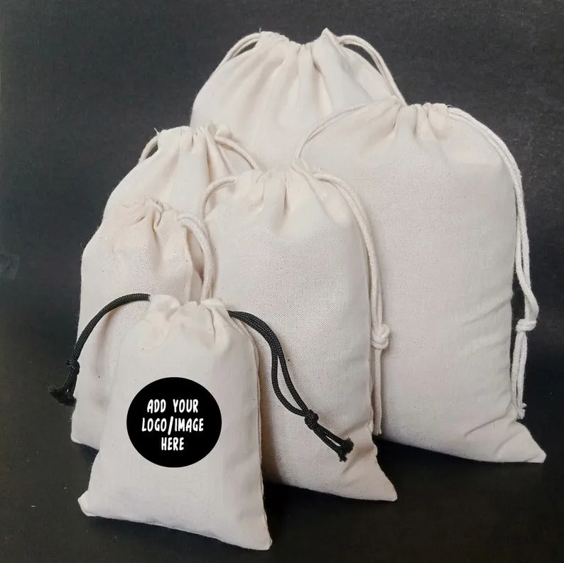 
Customized multi size cotton string bags with drawstring accepted logo printing 