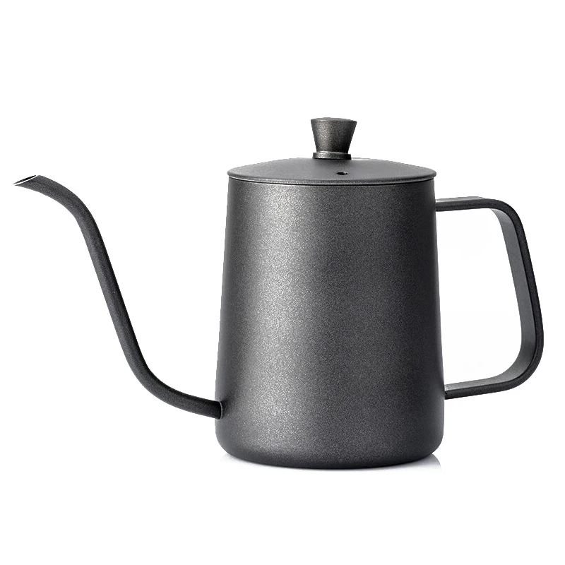 New Product Black Coating 600ml Stainless Drip Tea Hand Goose Neck Kettle Offices Pour Over Coffee Pot