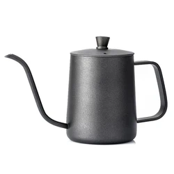 New Product Black Coating 600ml Stainless Drip Tea Hand Goose Neck Kettle Offices Pour Over Coffee Pot