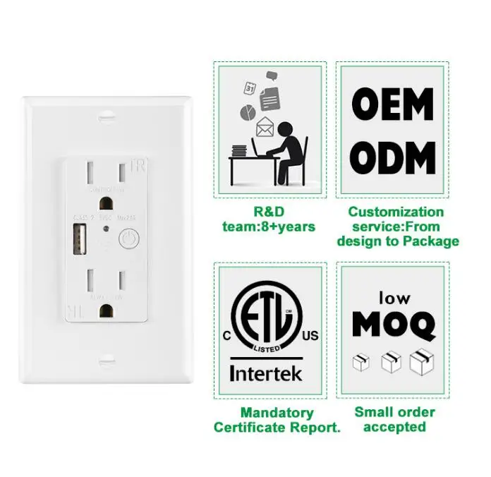 Wireless Tuya App Control  wall outlet switch Plug 110-220V WIFI smart wall socket  With USB Charger Port