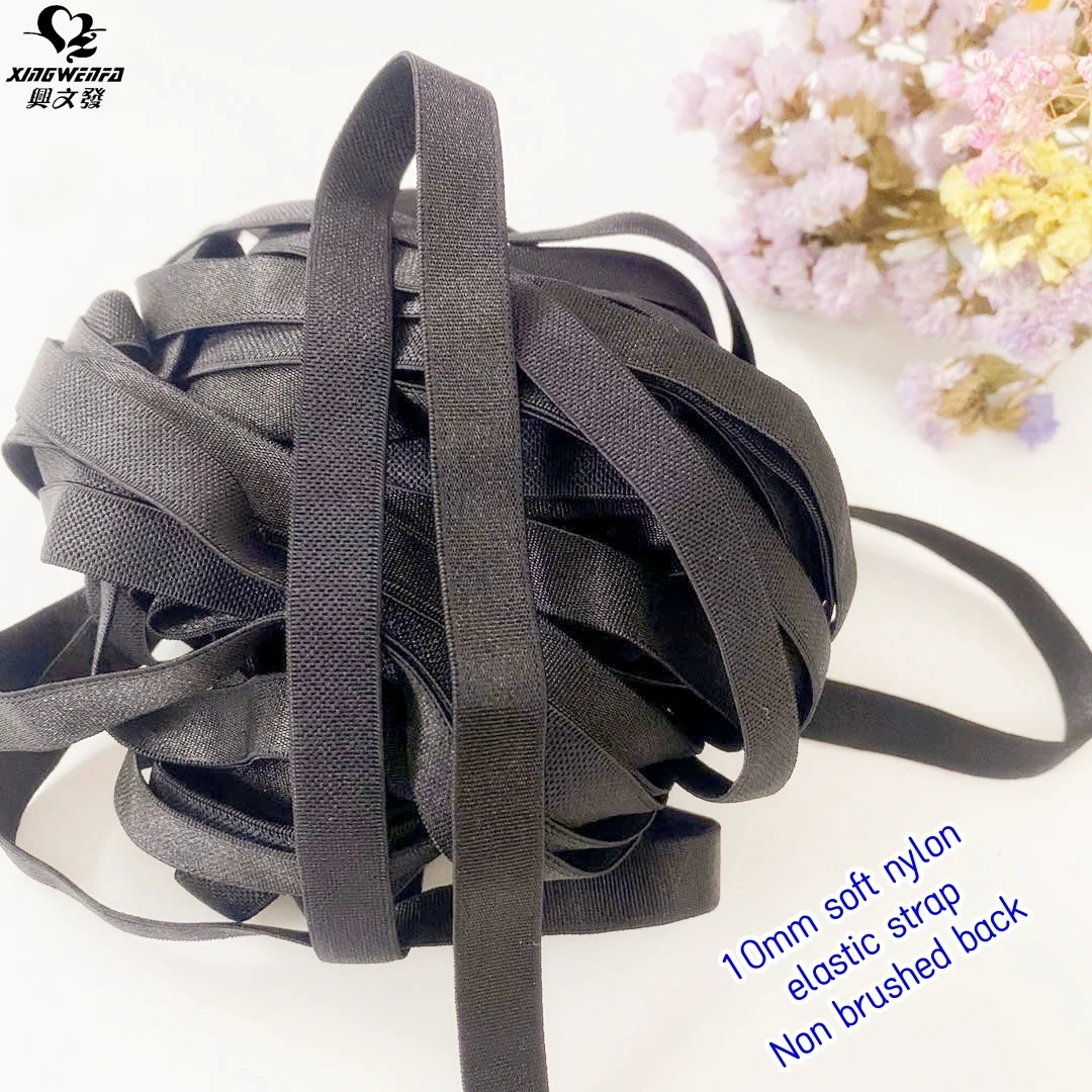 Underwear accessories 10mm non velvet back soft nylon bra flat strap black high quality nylon elastic bra strap
