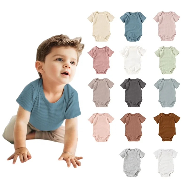 Baby Onesie Plain Organic Cotton Newborn Short Sleeve Baby Bodysuit  Infant Baby Envelope Collar Romper