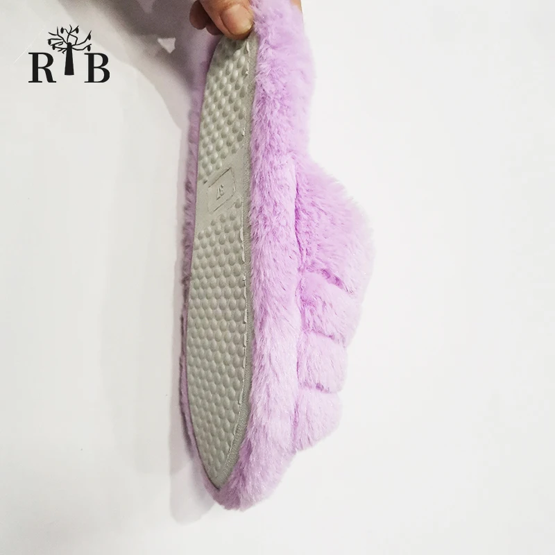 Most Popular Simple Style Custom Warm Washable Light Purple Plush Fur House Cotton Slippers