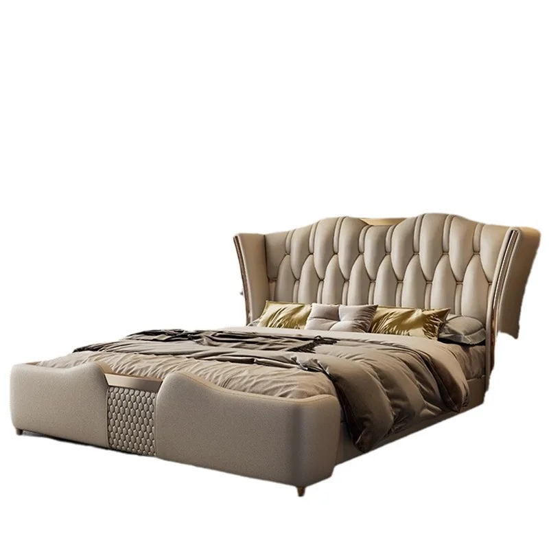 Leather Bed Frame Queen Size King Size Bed Modern Luxury Italian Leather Bed Room Set Queen Size Bedroom Furniture