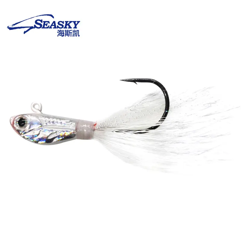Seasky Wholesale 1oz Jig Head Bucktail Fishing Lures Black White