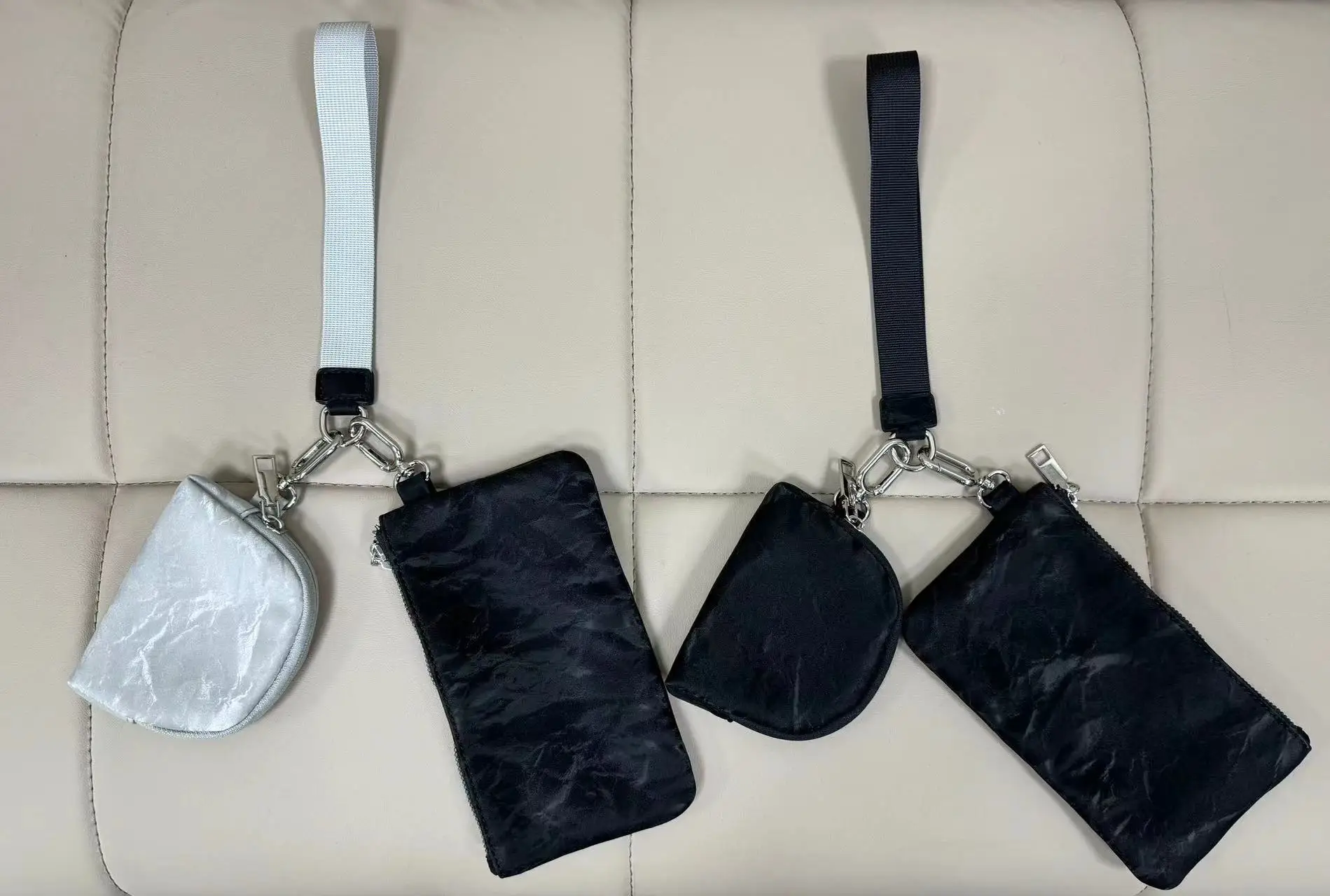 Dual Pouch Zip Around Wallet For Women Portable Purse Mini Coin Pocket Wristlet Portable Key Chain With Coin Bag