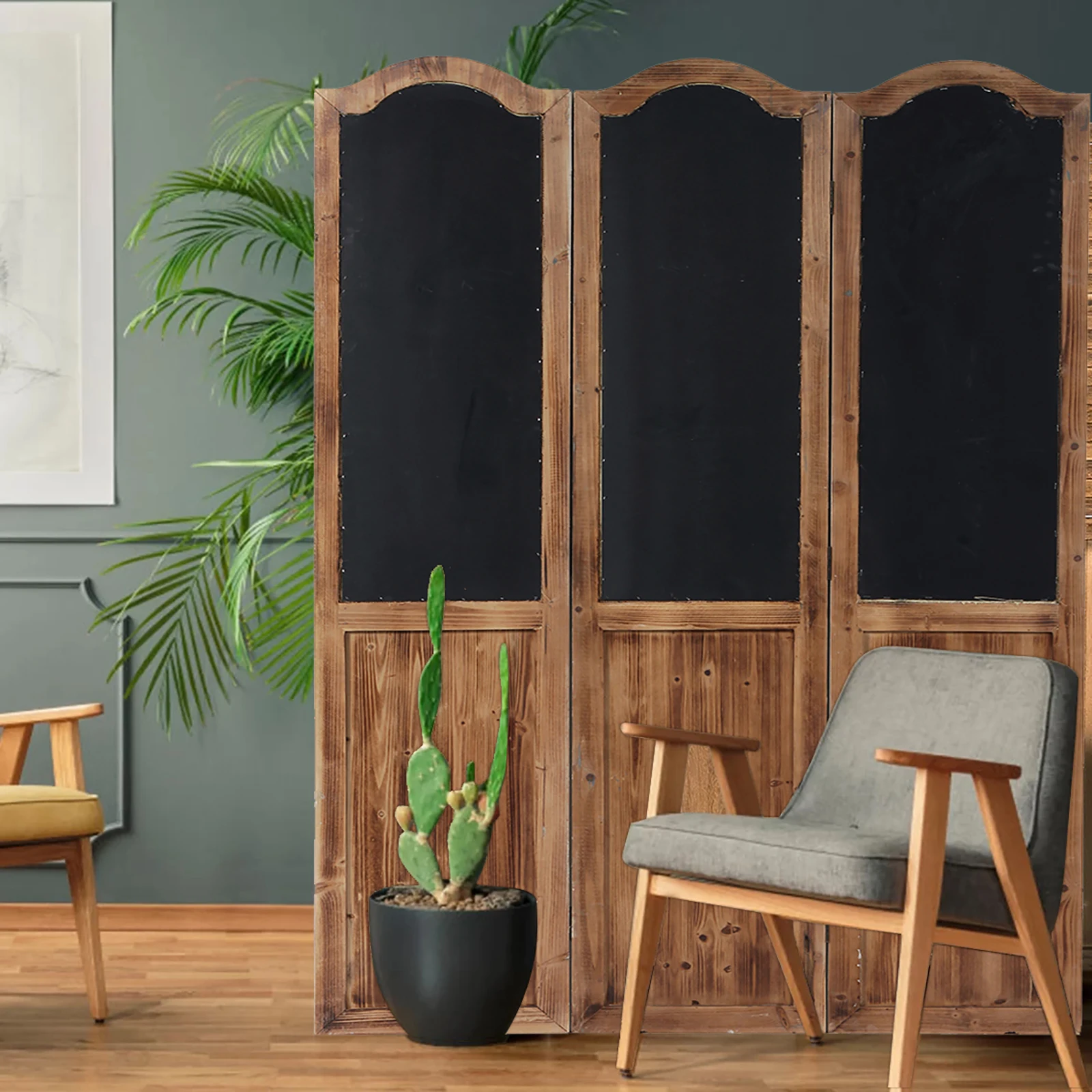 Vintage Folding Decorative Screen 3 Panels Living Room Dividers Recycled Wooden Folding Freestanding Partition