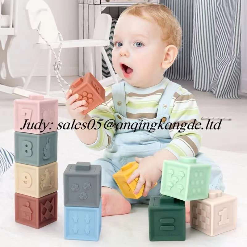 Amazon hot sale Baby Blocks Soft Building Blocks Toys  Educational Squeeze Play with Numbers Animals Shapes Textures 12PCS