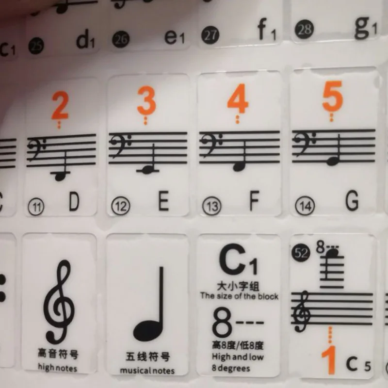 Transparent Piano Keyboard Stickers 49/54/61/88 Key Detachable Music Decal Notes Electronic Piano Spectrum Sticker