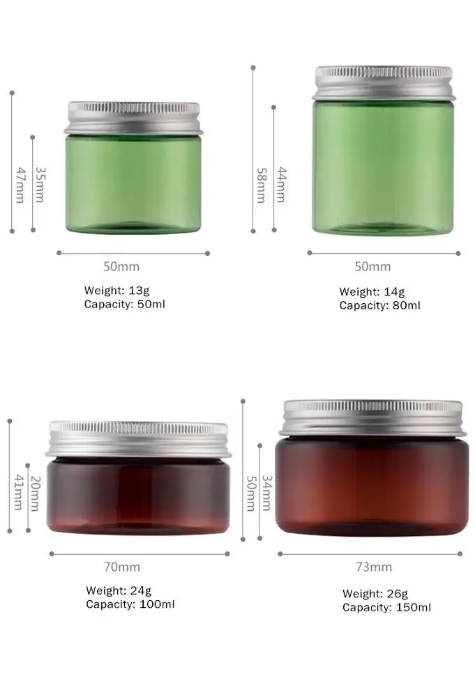 100g 150g 3oz 5oz PET Plastic Jar Cosmetics Skin Care Packing with Aluminum Cap
