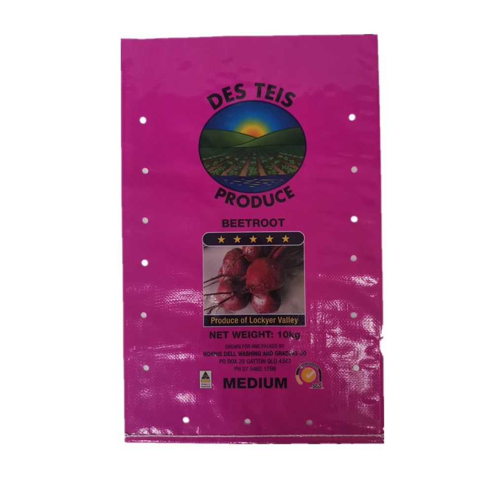 Ventilated Holes Pp Woven 40kg 50kg High Strength Onion Sack Potatoes Bopp Laminated Bag