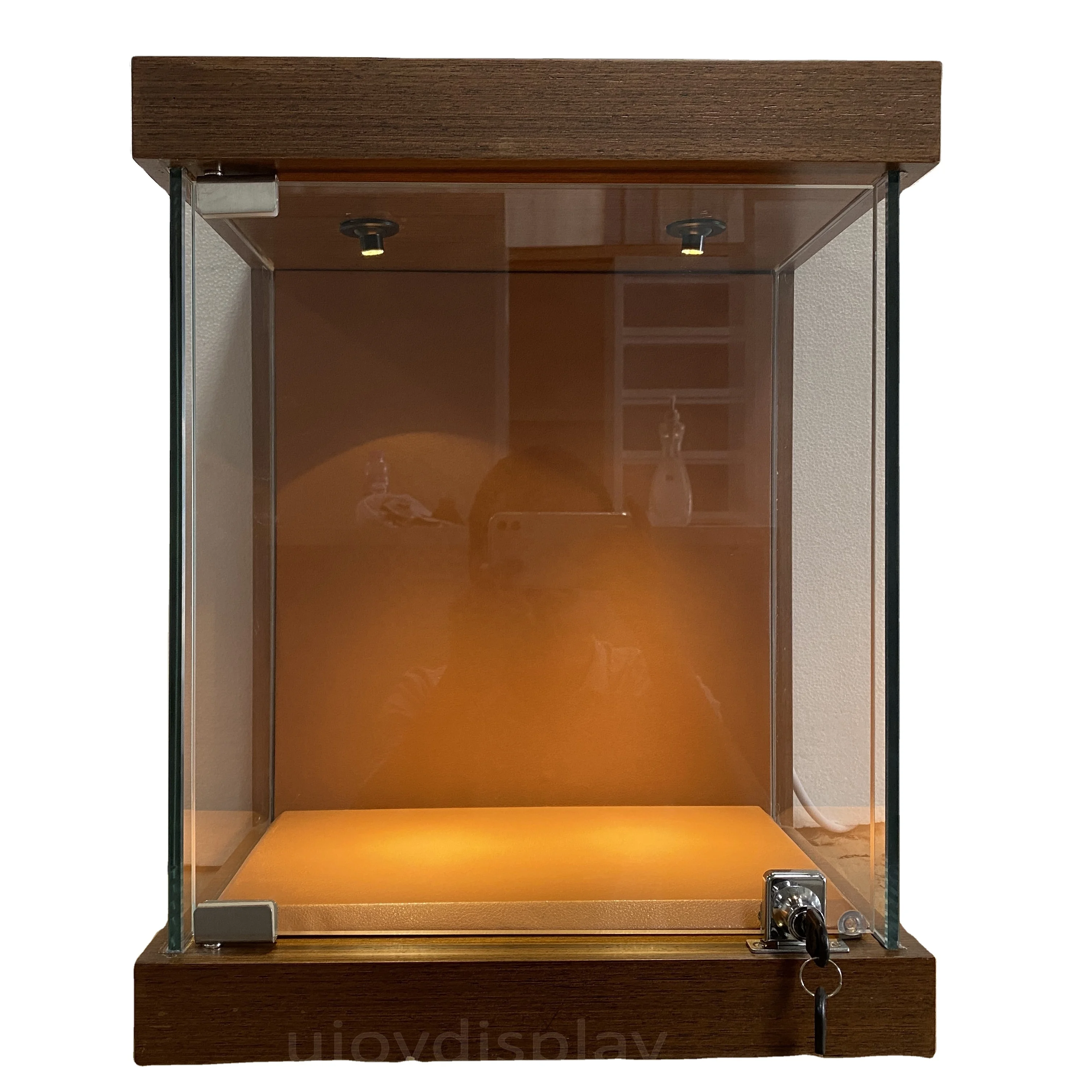 customized modern veneer wall jewelry showcase with LED strip