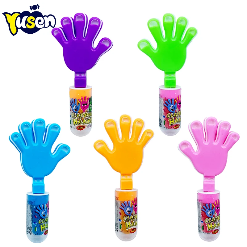 OEM Funny Cartoon Pattern Hard Plastic Clap hands candy Toy Lollipop for Kids  Children Halal Certified Toys Sets